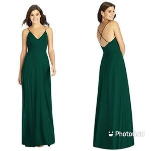 Thread Bridesmaid Women's Hunter Green Cross Back‎ A-Line Maxi Dress Size 14 Lux